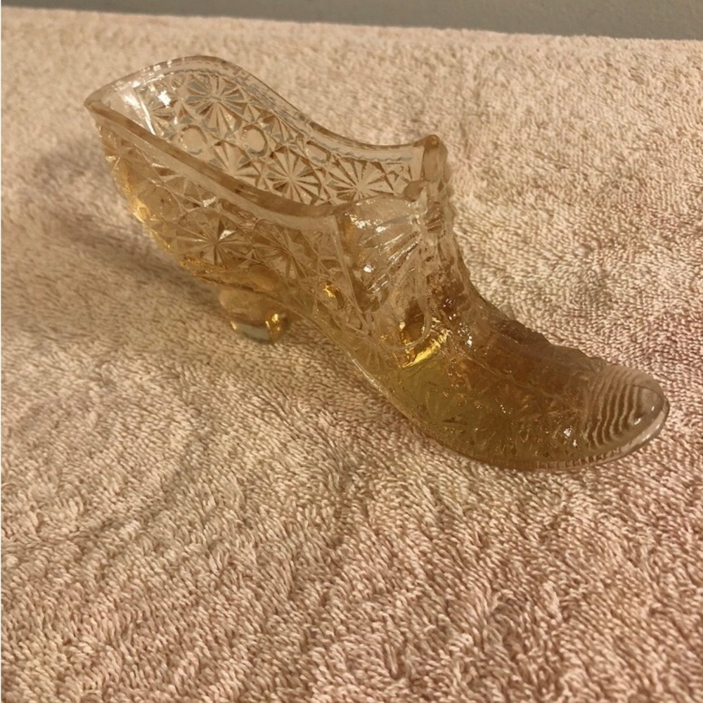 Vintage Boyd Art Glass Ladies Clear Amber Glass Dress Shoe 5” Long